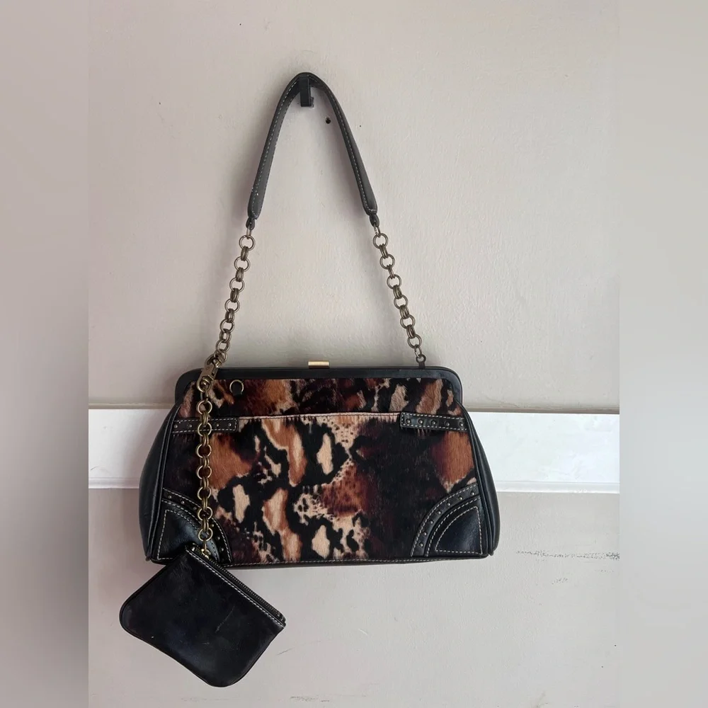 Kate Landry Leopard Print Clutch with Black Details